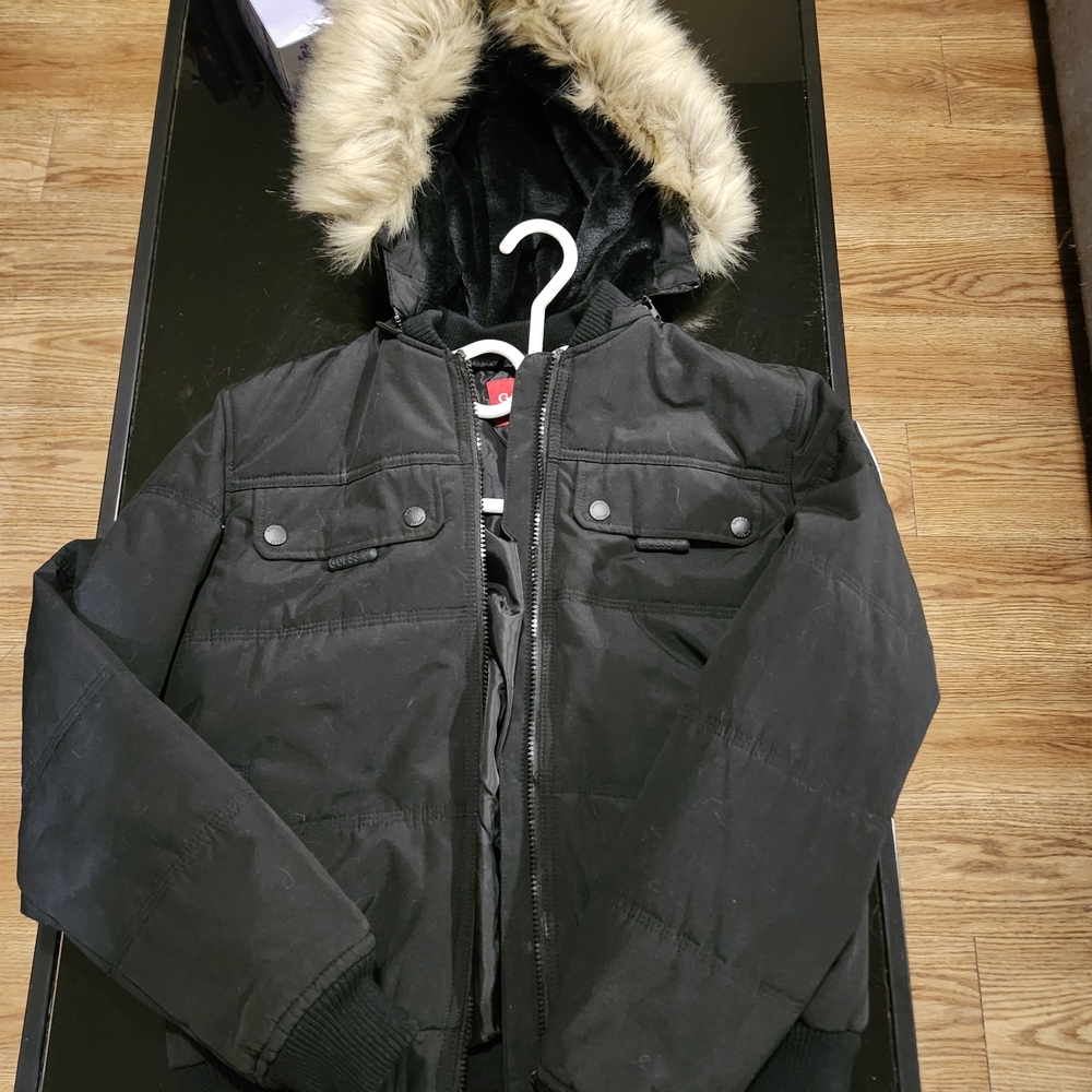 Black Jacket with Faux Fur Hood - Picture 1 of 3